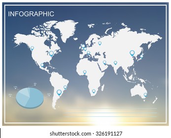 Infographic world map.Infographic world map on blurred background.Vector illustration.