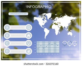 Infographic world map.Infographic world map on blurred background.Vector illustration.