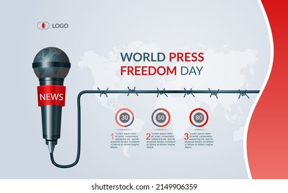 infographic world press freedom day, with design barbed wires and microphone 3D vector illustration