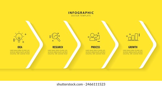 Infografía de Plantilla amarilla. Viaje de línea de tiempo de 4 pasos, calendario Plantilla de diseño de infografías simples planas. Concepto de negocio con 4 opciones, Ilustración vectorial.