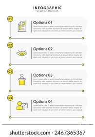 Infographic yellow template. 4 Step timeline journey, calendar Flat simple infographics design template. presentation graph. Business concept with 4 options, vector illustration.