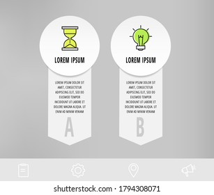 Infographics with 2 circles and arrows. Modern vector template. Can be used for two diagrams, business, web, workflow layout, presentations, flowchart, info graph, timeline, content, levels, chart