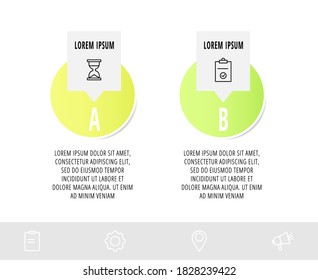 Infographics with 2 circles and labels. Abstract vector template. Can be used for two diagrams, business, web, workflow layout, presentations, flowchart, info graph, timeline, content, levels, chart
