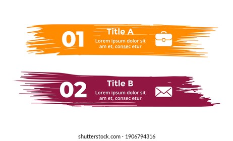 Infographics for 2 options. Handwritten brush strokes. Presentation slide template. Creative paint art.