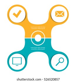 Infographics 2 step pie chart with icons for business presentations, template design