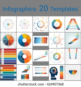 Infographics 20 Templates.Text area on seven position. Can be used for workflow process, business banner, diagram, number options, work plan, web design.
