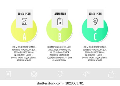Infographics with 3 circles and labels. Abstract vector template. Can be used for three diagrams, web, banner, workflow layout, presentations, flowchart, chart, processes diagram. Data visualization.