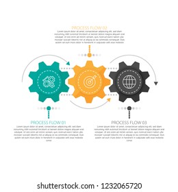 Infographics 3 process flow design vector and marketing can be used for workflow layout, diagram, annual report and presentation.