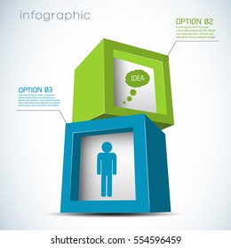 Infographics with 3d composition from cubes with icons of man and cloud on white background vector illustration