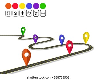 Infographics. 3d mark navigator. Winding road with markings. A perspective view. Vector illustration