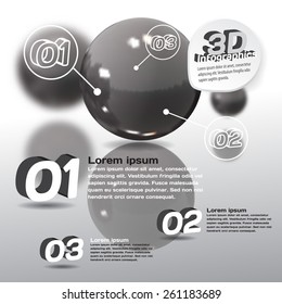 Infographics 3d with mirror balls with reflection