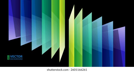 Infographics 3d perspective blue, green and purple abstract rectangles on black background. RGB EPS 10 vector illustration