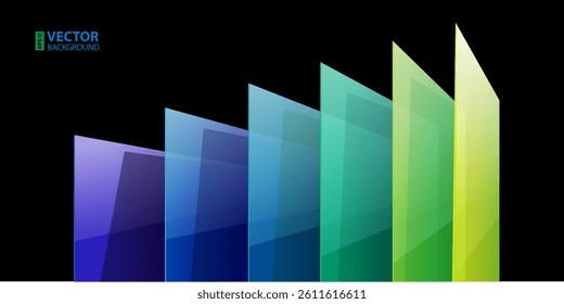 Infographics 3d perspective blue, green and purple abstract rectangles on black background. RGB EPS 10 vector illustration