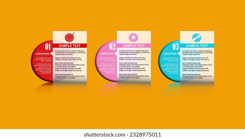 Infographics of 3D squares and circles and reflections in vector illustration