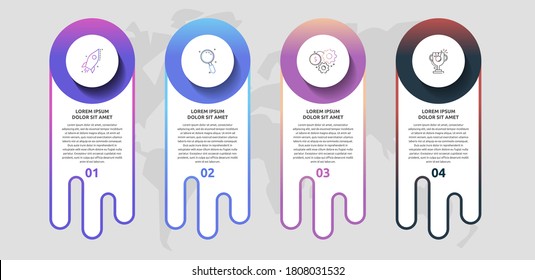 Infographics with 4 circles and labels. Abstract vector template. Can be used for four diagrams, web, layout, presentations, info graph, timeline, levels, processes diagram. Data visualization.