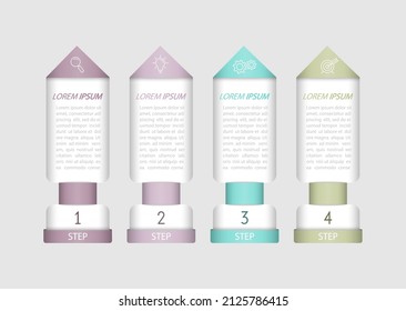 Infographics. 4 stages of development, marketing, workflow or plan. Business strategy with icons. Report and statistics diagram.