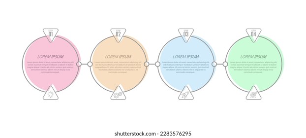 Infografía. 4 etapas de desarrollo, marketing, flujo de trabajo o plan. Estrategia de negocio con iconos. Diagrama de informes y estadísticas.