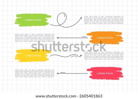 Infographics in 4 steps with space for text. Sheet of a school notebook in a cage