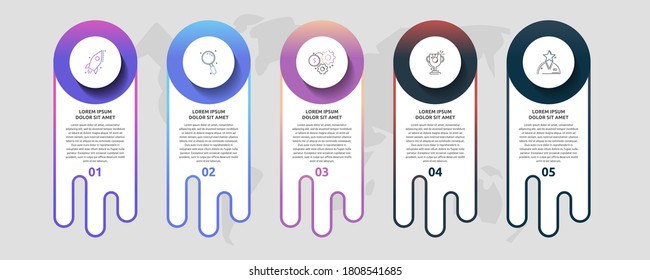 Infographics with 5 circles and labels. Abstract vector template. Can be used for five banner, workflow layout, flowchart, info graph, timeline, levels, chart, processes diagram. Data visualization