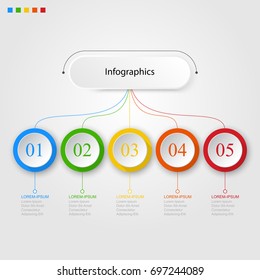 Infographics of 5 elements horizontal ,presentation timeline template step option