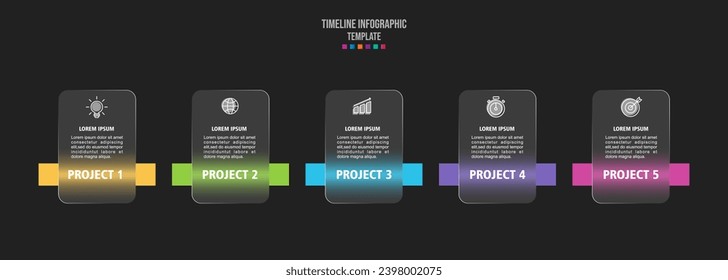 Infografía para 5 opciones, diseño vectorial con vidrio esmerilado realista, efecto morfismo de vidrio.