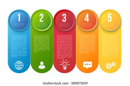 Infographics with 5 steps or options, colorful bright design, vector template