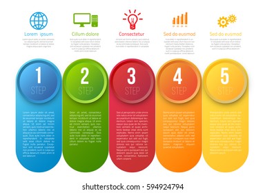 Infographics with 5 steps or options, colorful bright design, vector template