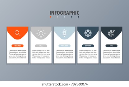 Infographics 5 steps with square 