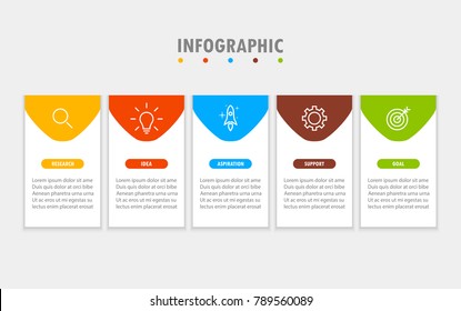 Infographics 5 steps with square 