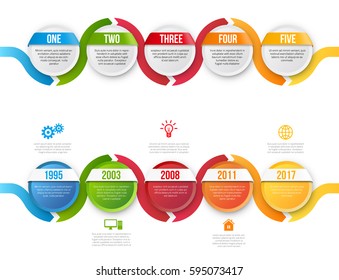 Infographics with 5 steps years or options, colorful bright design, vector template