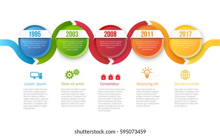 Infographics with 5 steps years or options, colorful bright design, vector template