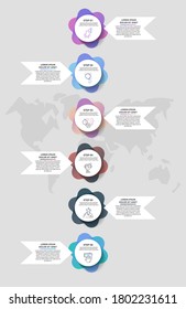 Infographics with 6 circles and arrows. Modern vector template. Can be used for six diagrams, business, web, banner, presentations, flowchart, info graph, timeline, content, levels, chart