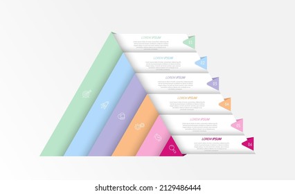 Infografía. 6 pasos de desarrollo, marketing, flujo de trabajo o plan. Estrategia de negocio con iconos. Diagrama de informes y estadísticas.