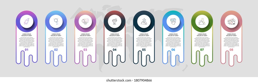 Infographics with 8 circles and labels. Abstract vector template. Can be used for eight diagrams, business, web, banner, flowchart, info graph, content, chart, processes diagram