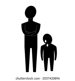 Infographics Abusive Parent Not Paying Attention To Crying Child, Denial Of Children's Needs, Neglect, Narcissistic Parent Or Guardian. The Icon Depicts An Adult Figure With Folded Arms And A Small.