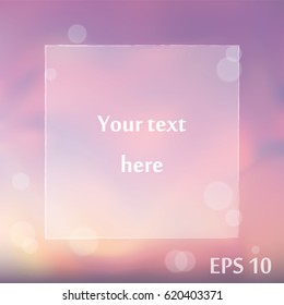 Infographics advertising banner template. Blurred pink sky background, sgare frame. Vector