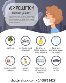 Infographics air pollution. What can you do? Icon set.
