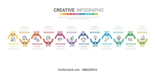 Infographics all month planner design and Presentation business can be used for Business concept with 12 options, steps or processes. 