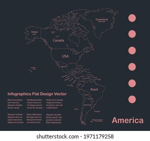 Infographics America map outline, flat design, color blue vector