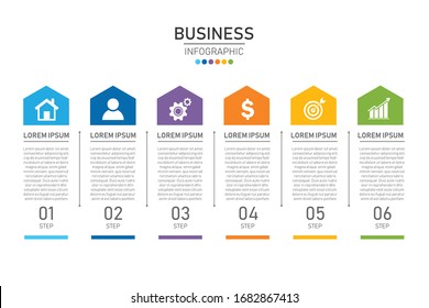 La plantilla de diseño de flechas de infografía incluye iconos. 6 elementos para el éxito. se puede utilizar para diseño de flujo de trabajo, diagrama, diseño web. diseño plano de ilustración vectorial. concepto de negocios y finanzas.