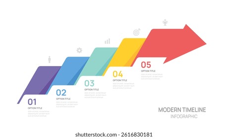Infographics arrow symbol 5 steps timeline business to success template.