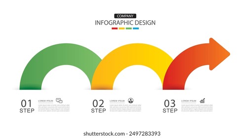 Infografías símbolo de flecha timeline pasos de negocio para el éxito.