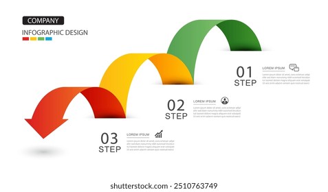 Símbolo de seta infográfica cronometrar as etapas de negócios para o sucesso.