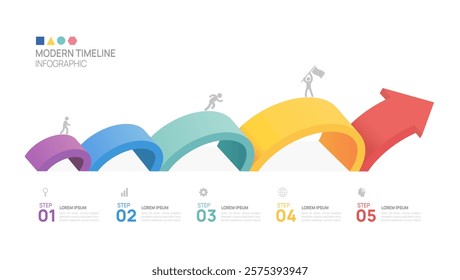 Infographics arrow symbol timeline business ladder 5 steps to success template vector.
