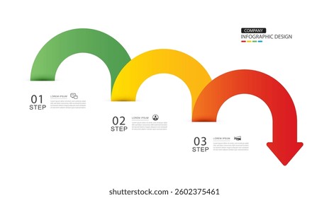 Infographics arrow symbol timeline business steps from green to red.