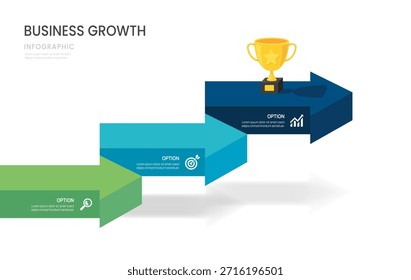 Infographics arrow template 3 steps timeline business growth to success template.