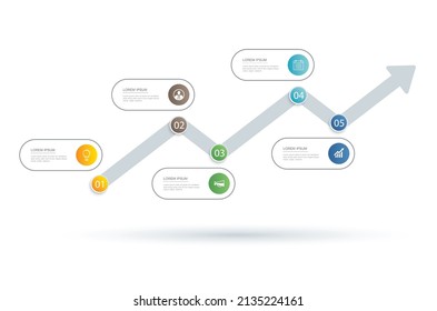 Infographics arrow timeline with 5 data template. Vector illustration abstract background. Can be used for workflow layout, business step, banner, web design.