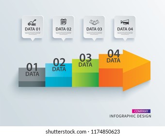 Infographics arrow timeline step with 4 data template. Vector Process chart background. Can be used for workflow layout, data, business options, banner, brochure.