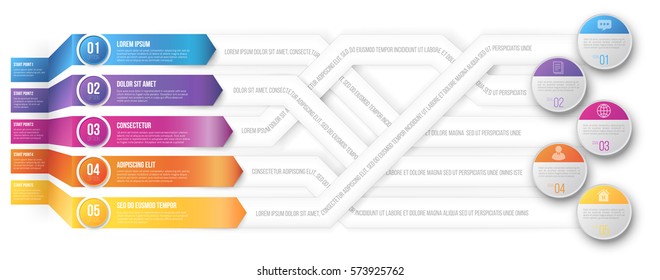 Infographics arrows, 3D looks plexiform shuffle pointed to different goals. Vector illustration
