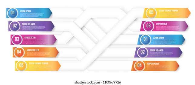 Infographics arrows, plexiform shuffle pointed to different ways. Vector illustration